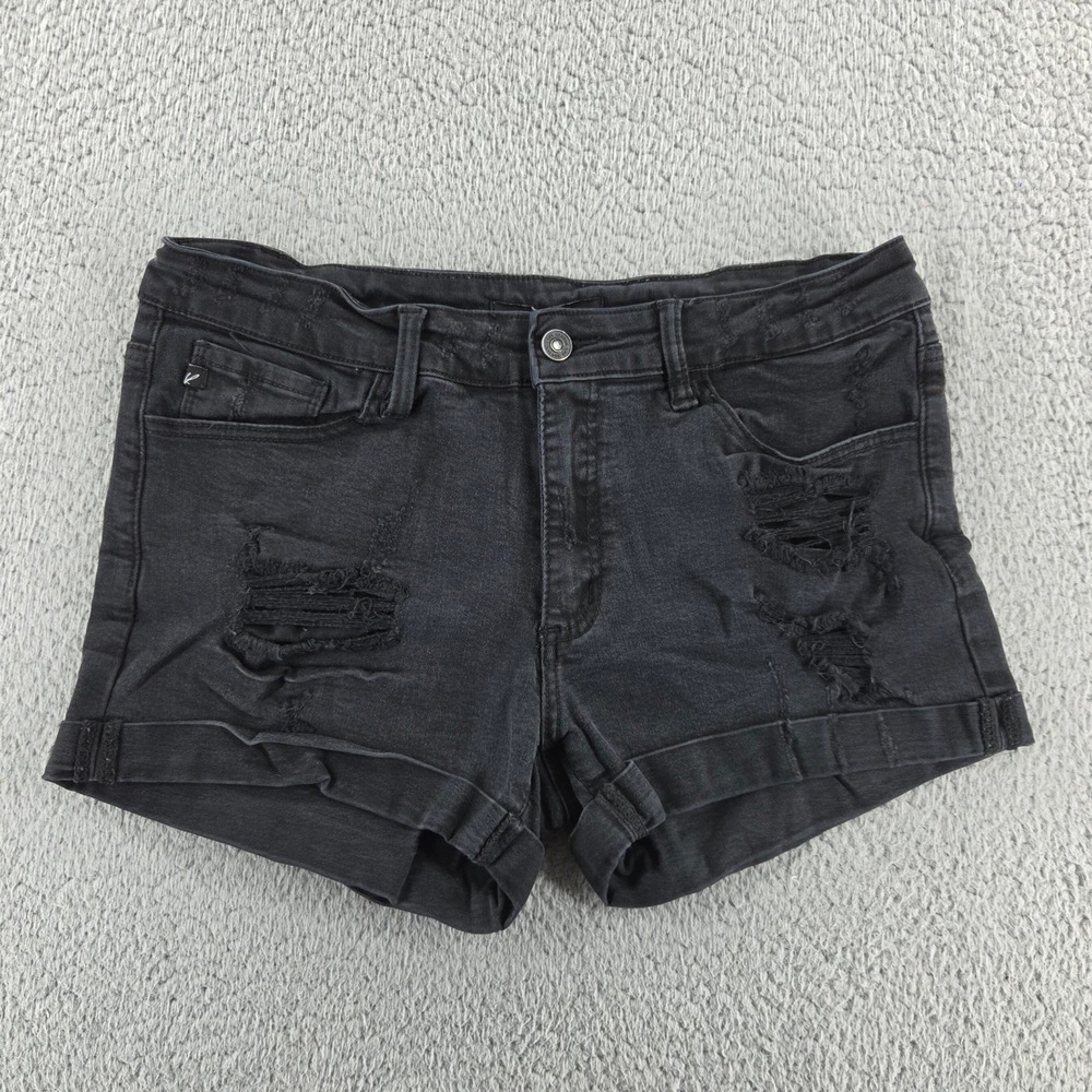 KanCan‎ Jean Shorts Womens 30 Black Distressed Denim Ripped Cuffed Mid Rise